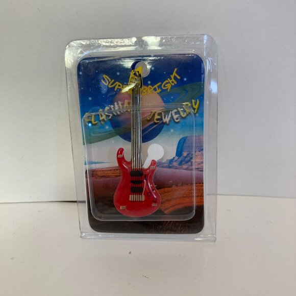 5/$25 Vintage Super Bright Flashing Jewelry Red Guitar Battery Operated Earring - Picture 1 of 8